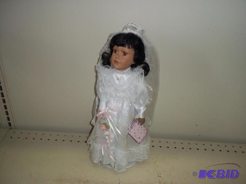 lot 196 image: Porcelain Doll   White lace top ...