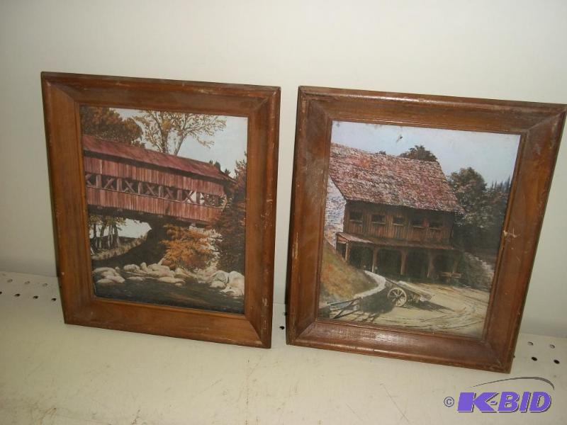 lot 218 image: 2 Wall Prints   Covered Bridge  Old Mill ...