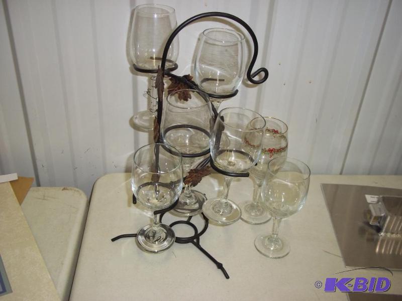 lot 79 image: Rod Iron Wine Glass Holder with Glasses...