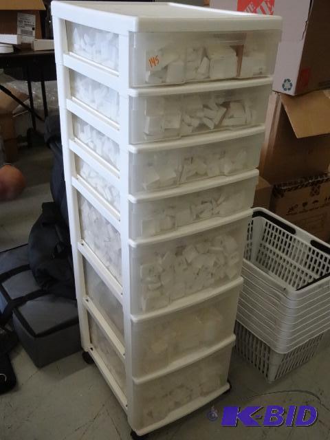 lot 145 image: 7 drawer plastic bin on wheels. Full of earri...
