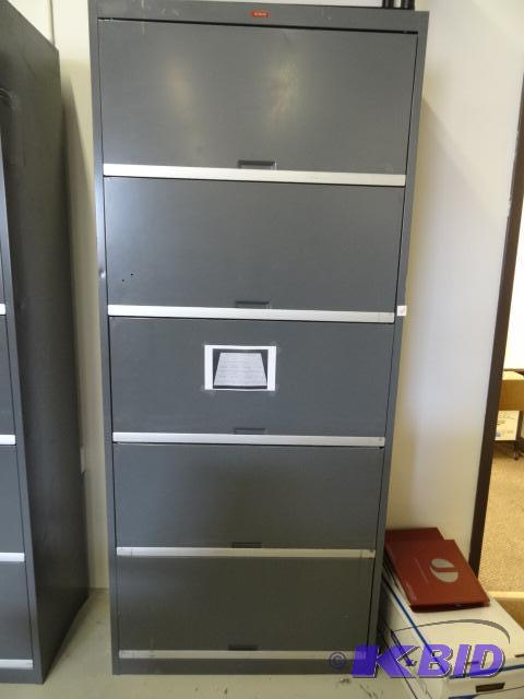 lot 167 image: Tab metal lateral file cabinet. Doors slide i...