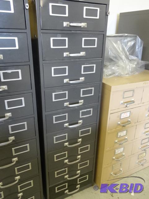 lot 171 image: 9 drawer metal cabinet for index cards. 15 x ...
