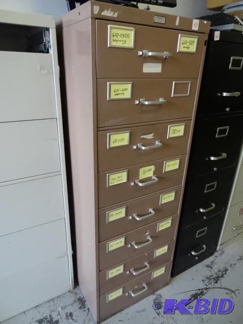 lot 183 image: 8 drawer metal cabinet for holding index card...