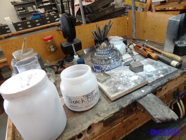 lot 22 image: Jewelers bench. Comes with lots of tooling. G...