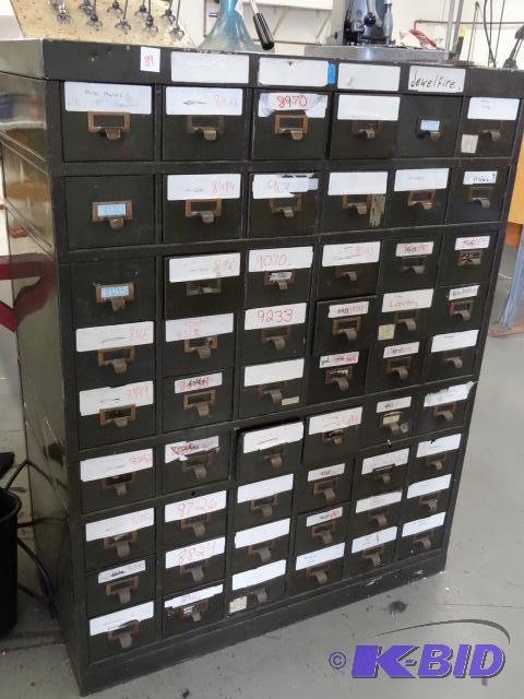 lot 39 image: 54 Drawer index file cabinet. Metal 36 x 19 x...