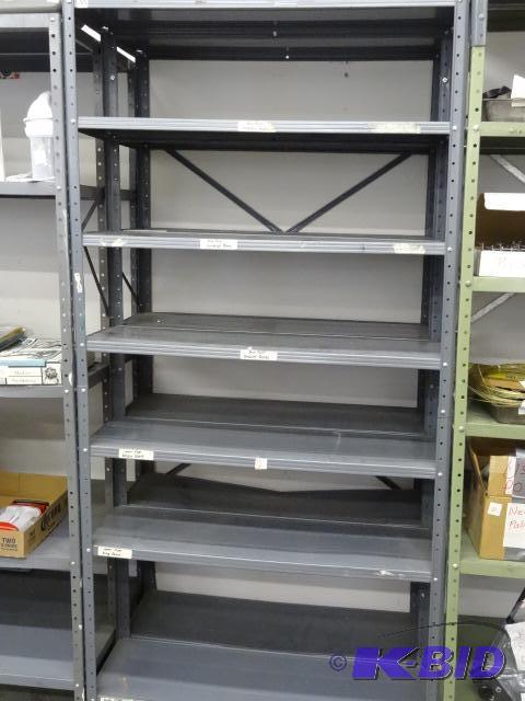 lot 62 image: 36 x 24 x 73 metal shelving unit. 2 mounted t...