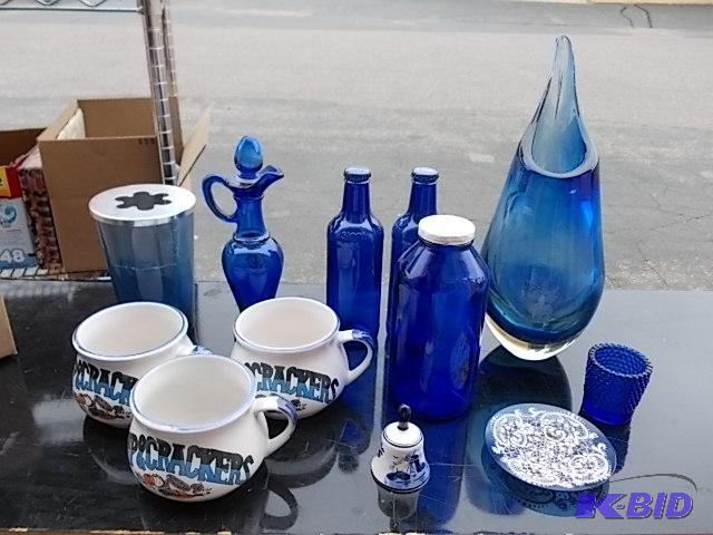 Box Lot Of Assorted Blue Glassware...