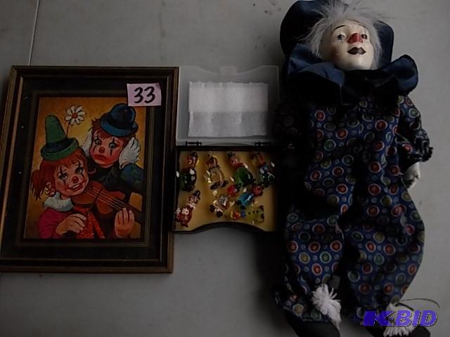 Box Lot-Miniature Glass Clowns, Porcelain Clo...