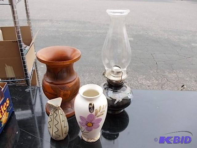 Oil Lamp &amp Assorted Vases...