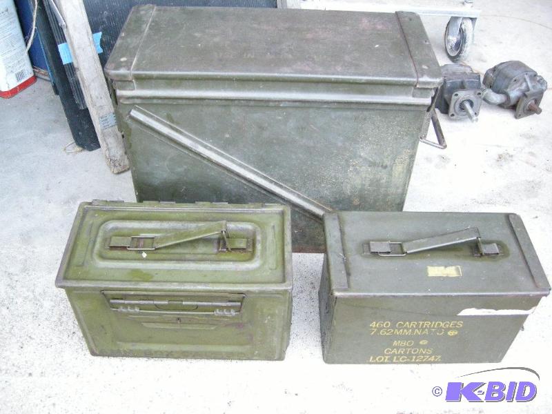 lot 28 image: 3 metal ammo boxes