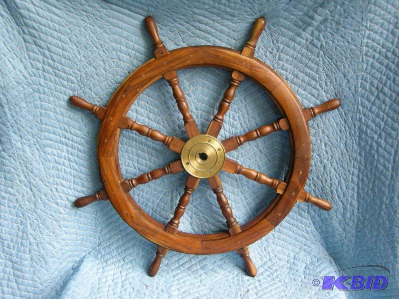 lot 69 image: Ships wheel, composite wood design with brass center