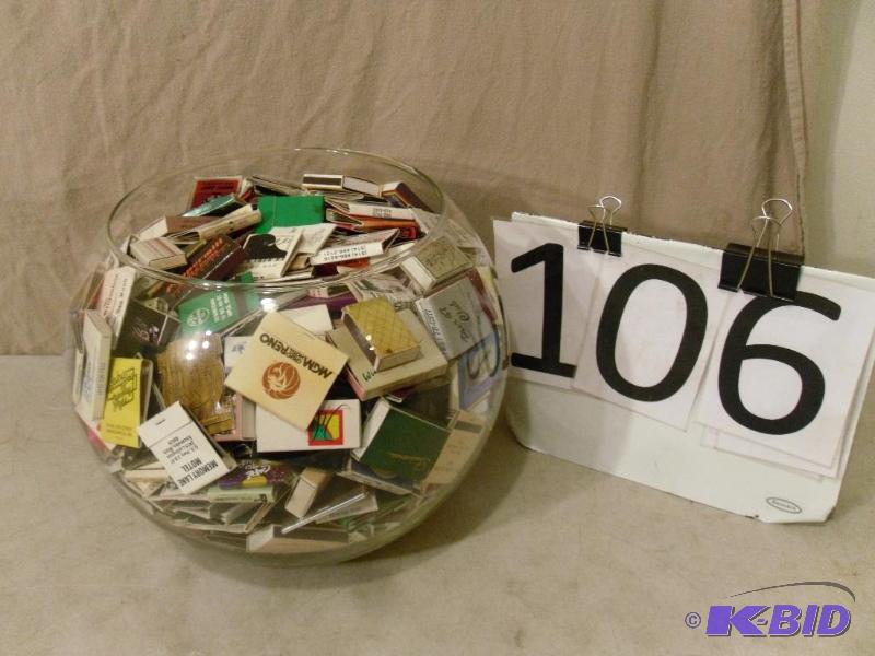 lot 106 image: Large Glass Bowl FULL of Assorted Matches. Ho...