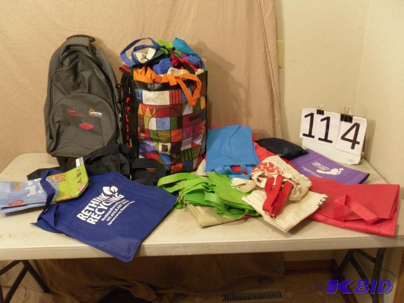lot 114 image: Lot of Assorted Bags. Reusable Shopping Bags,...