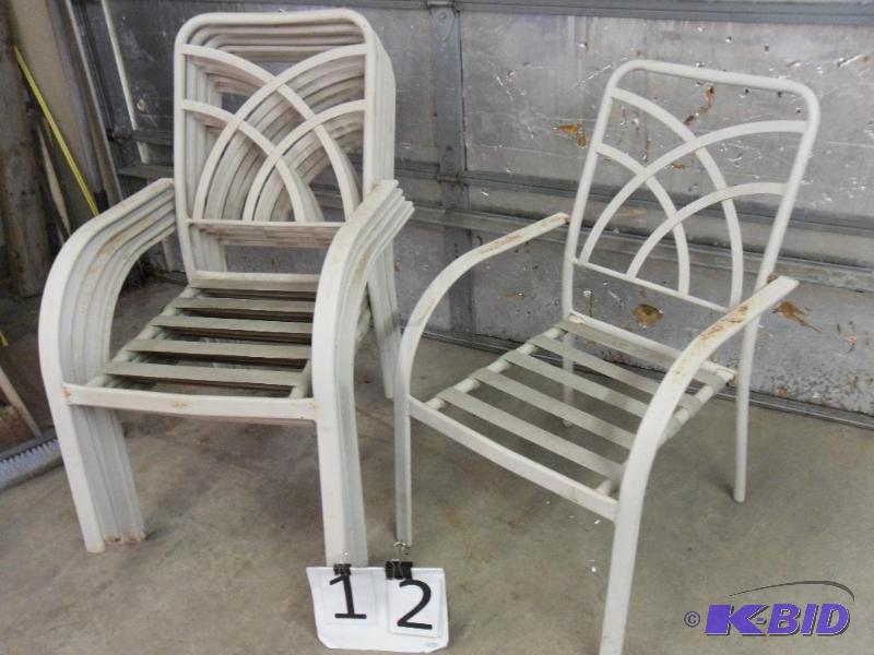 lot 12 image: Lot of 6 Steel Frame Lawn Chairs. Surface rus...