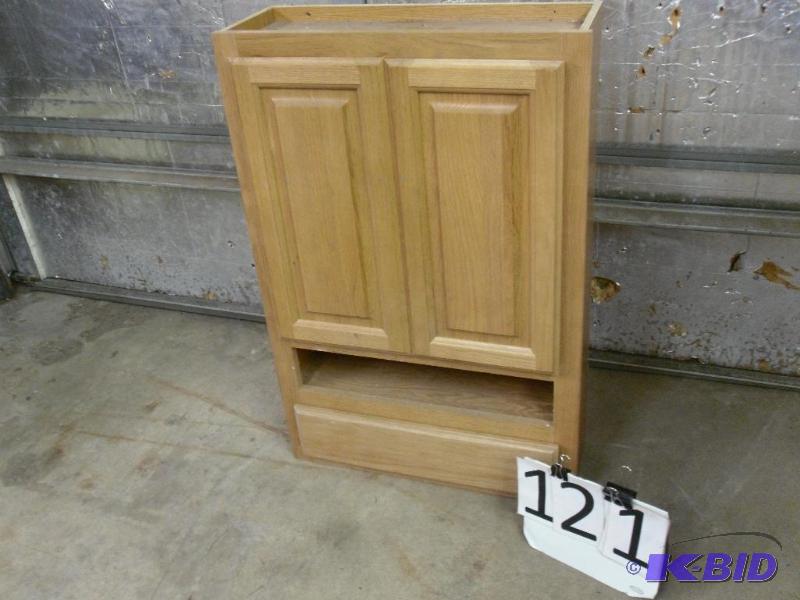 lot 121 image: Wood Hanging Over the Toilet Cabinet. Scuffs,...