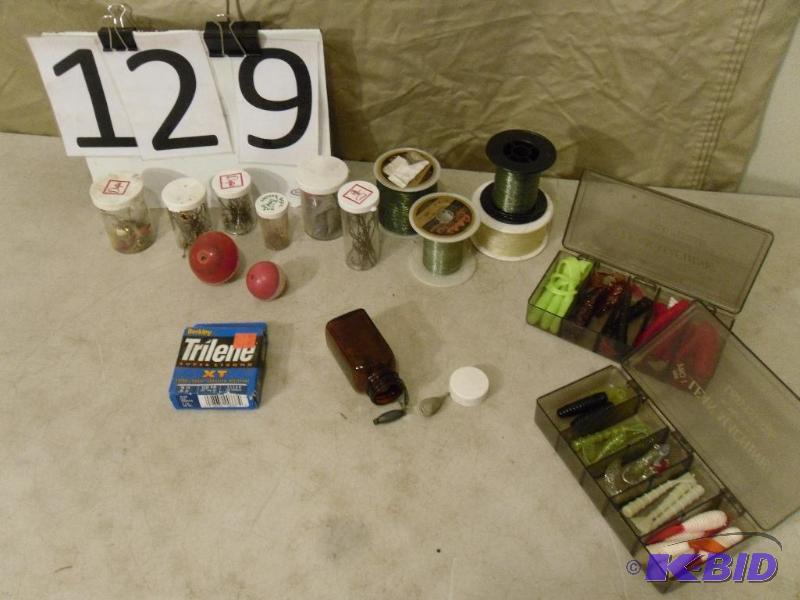 lot 129 image: Lot of Assorted Fishing Items. Line, Hooks, B...