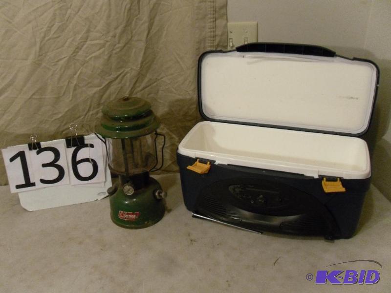 lot 136 image: Radio Cooler and Coleman Liquid Fuel&nbspLan...