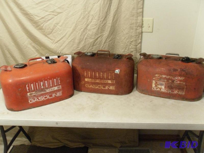 lot 140 image: Lot of 3 Evinrude Metal Boat Gas Cans. 2 are ...