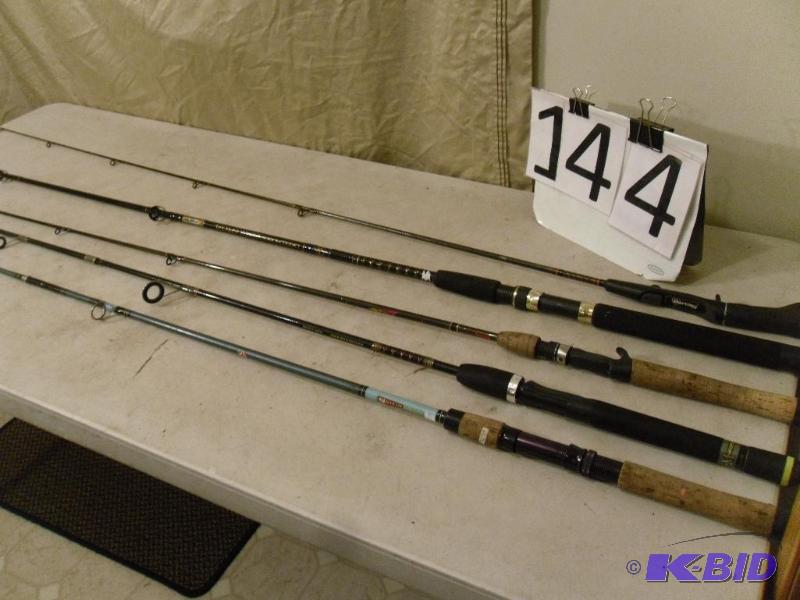 lot 144 image: Lot of 5 Fishing Rods. Garcia, Rhino, Berkley...
