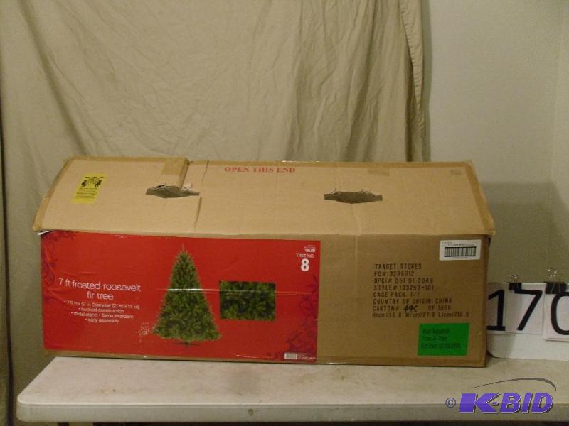 lot 170 image: 7 Ft Frosted Roosevelt Fir Christmas Tree. Pr...