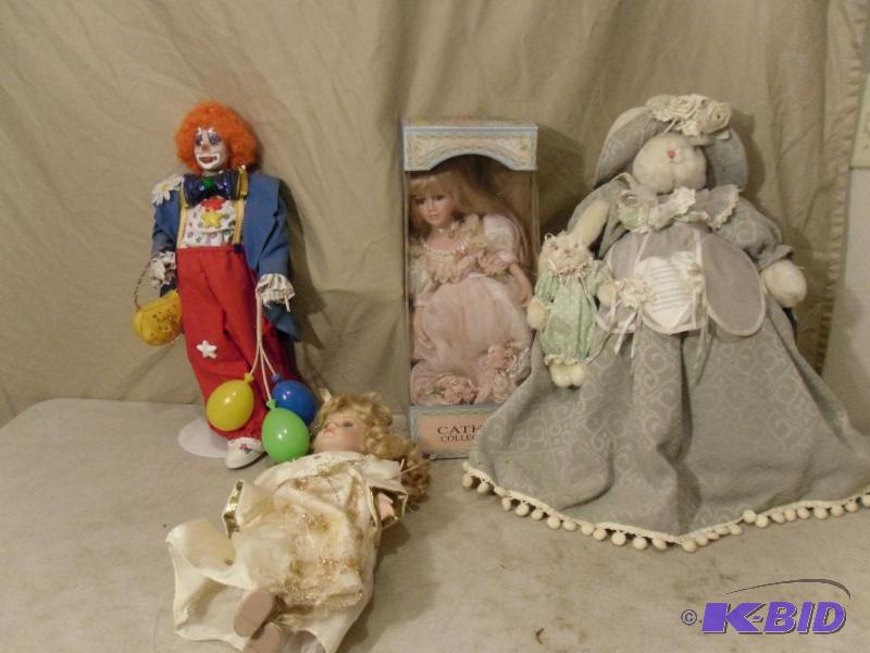 lot 180 image: Twinkles Porcelain Clown, Porcelain Dolls, an...