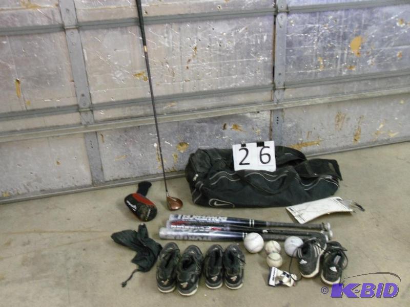 lot 26 image: Lot of Sporting Goods. 3 Aluminum Bats, 3 Pai...