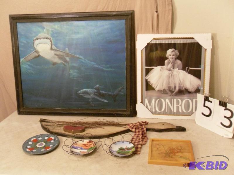 lot 53 image: Framed Shark Painting on Canvas, Hand Painted...