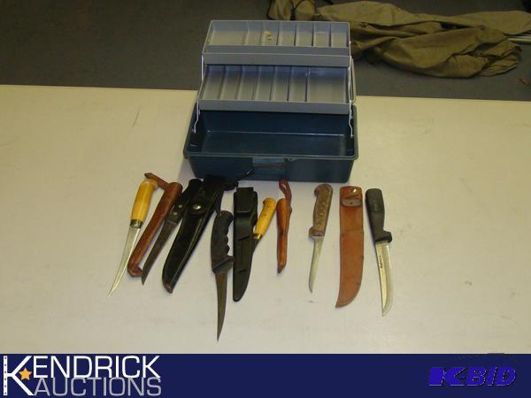 Lot of Fillet Knifes with Tackle Box