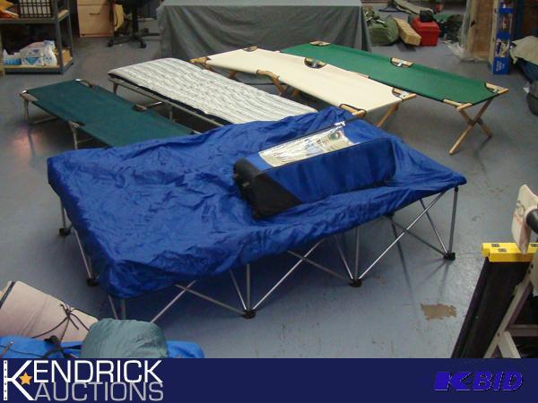 Lot of 4 Cots, and Queen Size Collapsible Bed Frame