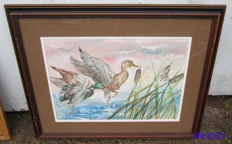 framed print- ducks flying out of a pond 28&q...