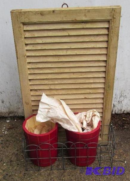 window frame with wire basket including 2 red...