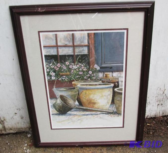 framed print empty flower pots and watering s...