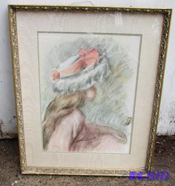 framed artwork- little girl with a hat on 28&...