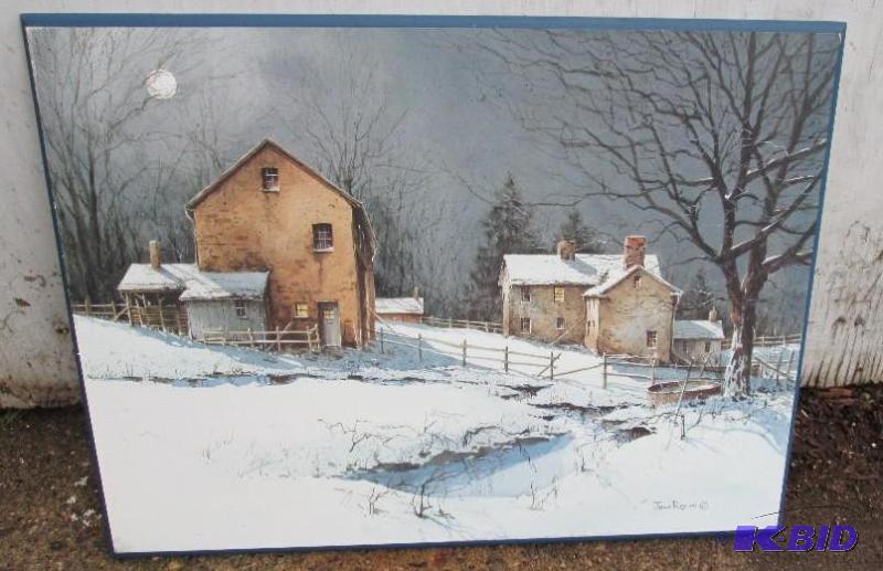 framed artwork- 2 houses on a snowy creek 24&...