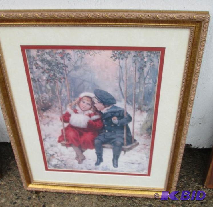 framed artwork 2 kids on a swing 20&quotx17&...