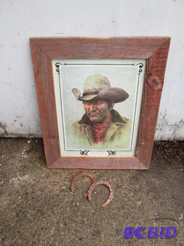 barnwood framed art with 2 horseshoes Farm ha...