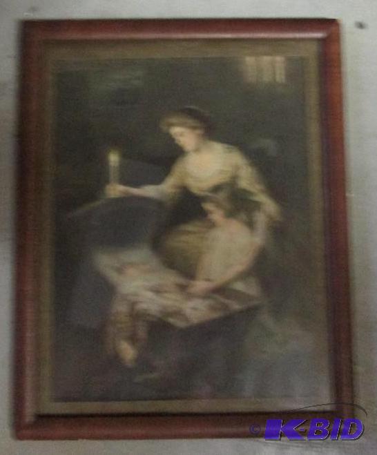 framed artwork baby in a craddle with watcher...