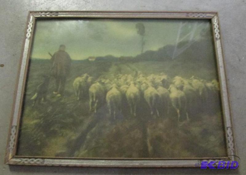 framed art shepherd walking his sheep 13&quot...