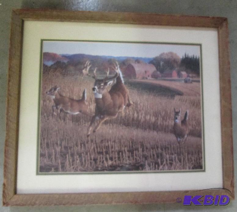 framed print running deer from a field 17&quo...