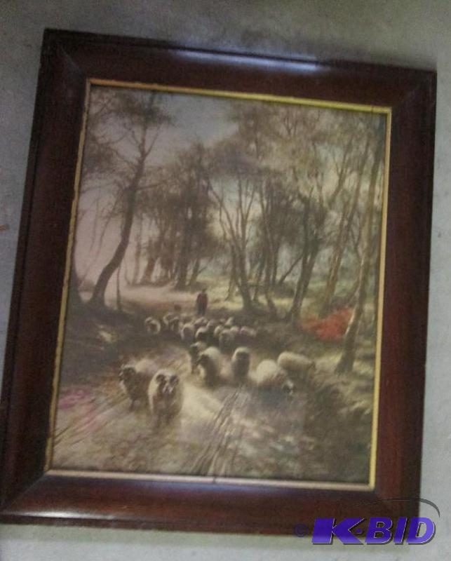 framed print shepherd And sheep coming down t...