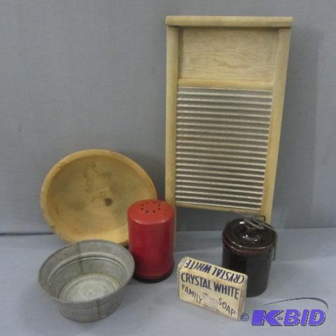 lot 18 image: Washboard, Soap, Basin