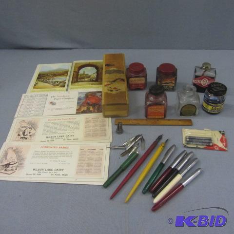 lot 59 image: Ink Blotters, Pens, Bottles
