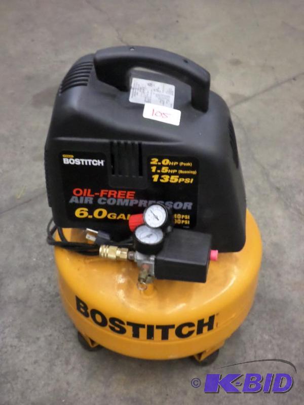 lot 105 image: Bostitch 6-Gallon 2HP Electric Air Compressor...