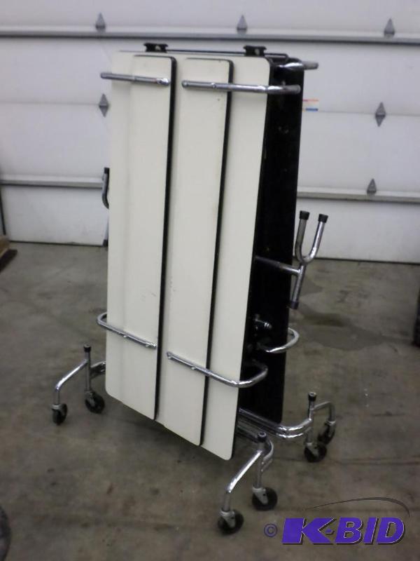 lot 112 image: 11ft Bench Style Lunchroom Folding Rolling Ta...