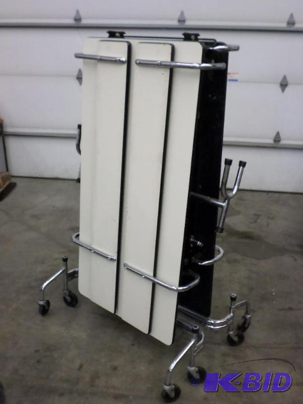 lot 113 image: 11ft Bench Style Lunchroom Folding Rolling Ta...
