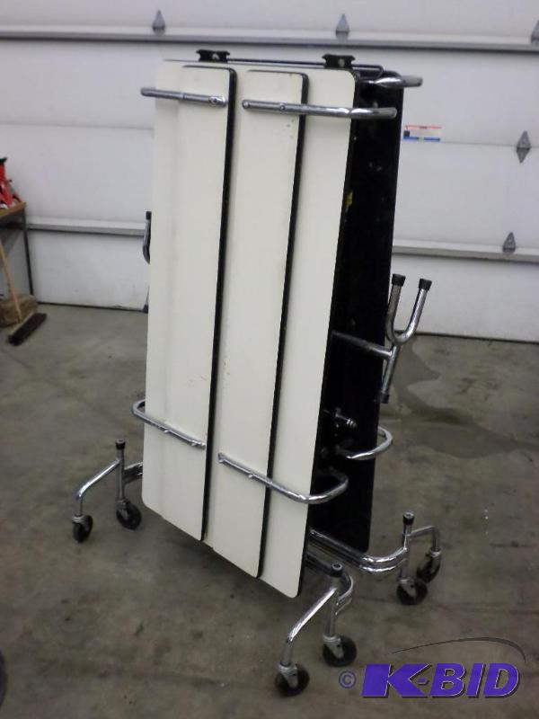 lot 114 image: 11ft Bench Style Lunchroom Folding Rolling Ta...