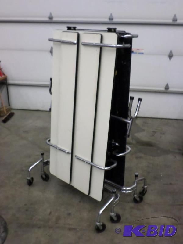 lot 115 image: 11ft Bench Style Lunchroom Folding Rolling Ta...
