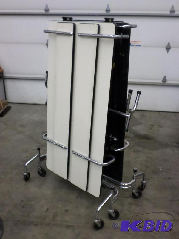 lot 116 image: 11ft Bench Style Lunchroom Folding Rolling Ta...