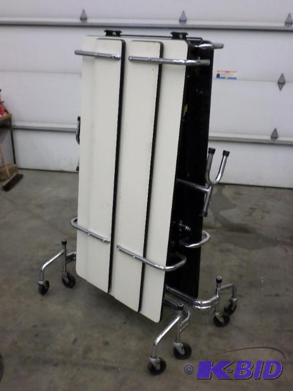 lot 117 image: 11ft Bench Style Lunchroom Folding Rolling Ta...