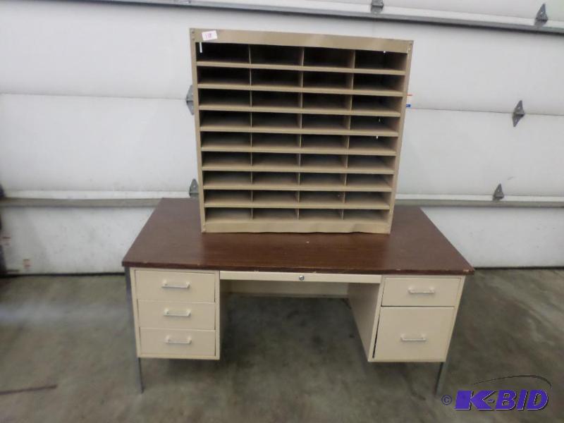 lot 118 image: (1) Steel Desk & (1) Steel File Cabinet...